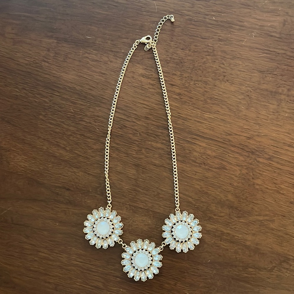 Gold Chain and Clear/White Gem, Triple Pendant Necklace